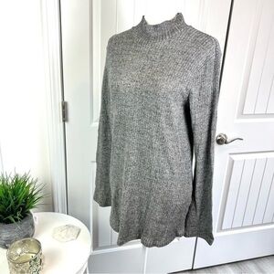 H&M tunic top grey mock neck woman’s size large bell sleeve sweater shirt